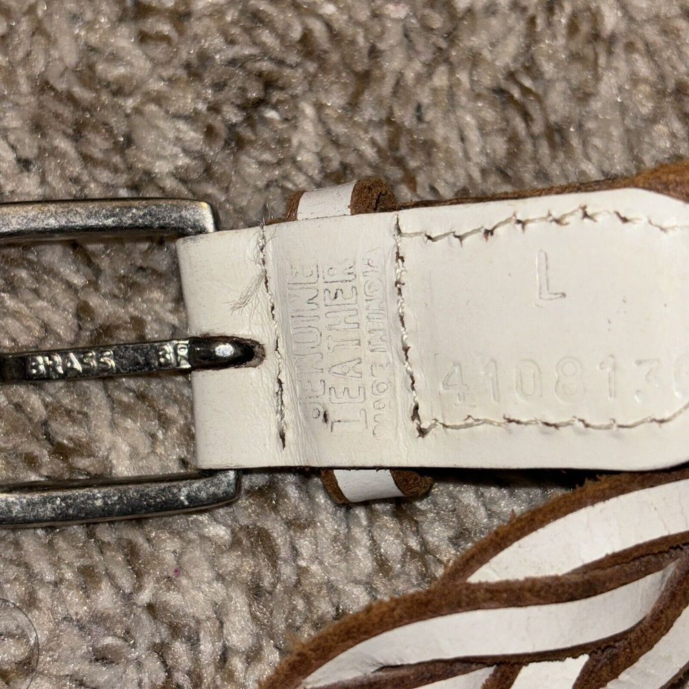 Vintage Calvin Klein Large Leather Braided Belt Brass Buckle Two Toned Cowboy - Picture 8 of 10